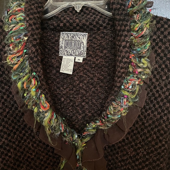CURIO size medium brown and black sweater cardigan - Picture 3 of 7